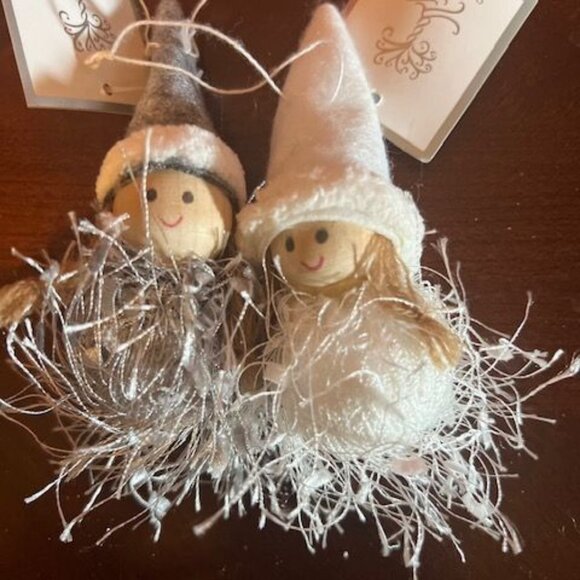 Set Of 2  Christmas wood and fabric tomte girls Hanging Ornaments  Felt Hats - Picture 5 of 16